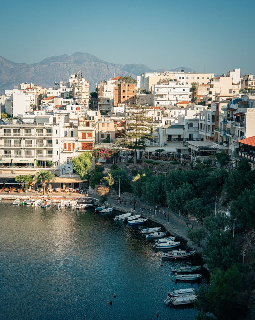 Scenic view of Agios Nikolaos, Crete, showcasing a breathtaking coastal landscape.