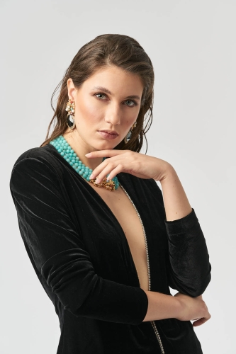 Elegant woman posing for a professional studio portrait in Bucharest