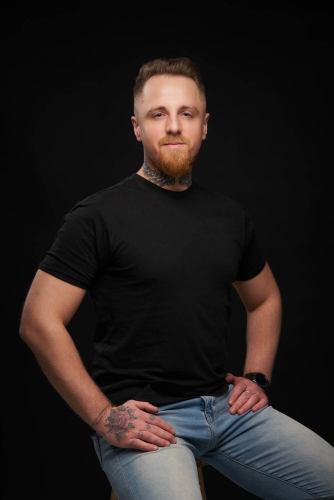 Studio portrait of a man with professional lighting in Bucharest